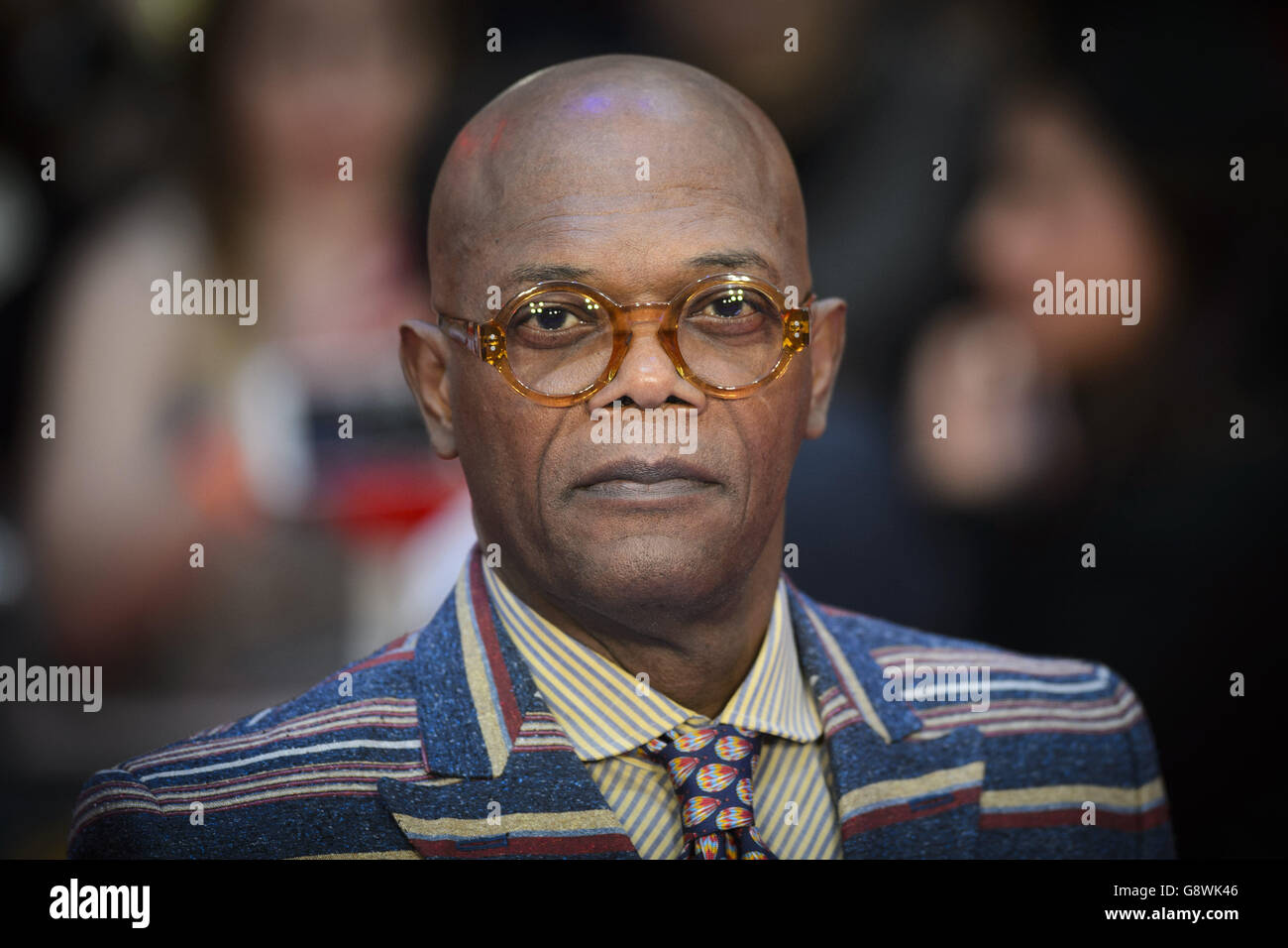 Samuel L Jackson partecipa al Captain America: Prima europea della Guerra civile tenutasi a Vue Westfield a Shepherd's Bush, Londra. Foto Stock