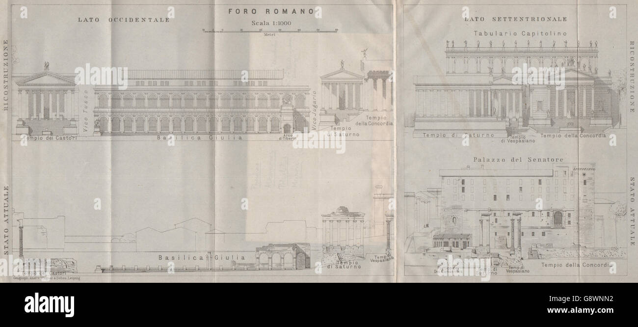 FORUM ROMANUM. S & W i lati. Ex & condizione presente. Mappa di Roma, 1909 Foto Stock