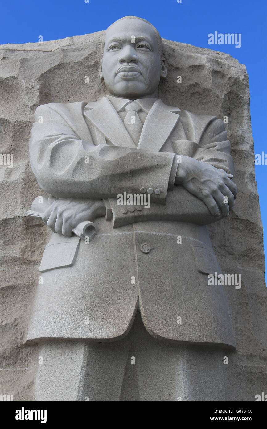 La statua di Martin Luther King presso il suo memoriale di Washington DC. Foto Stock