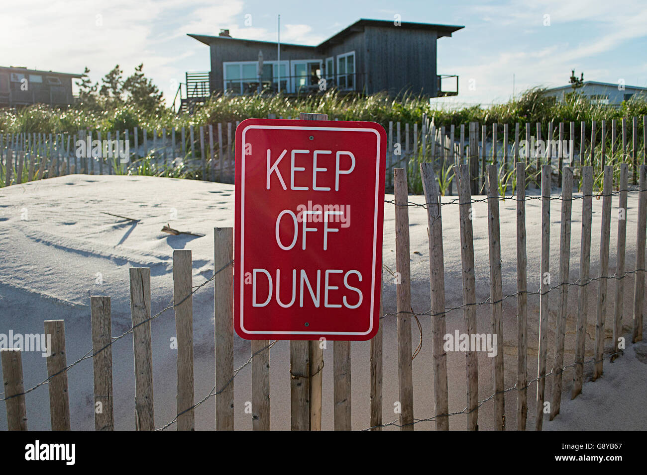 Tenere lontane le dune di sabbia accedi Fire Island. Foto Stock