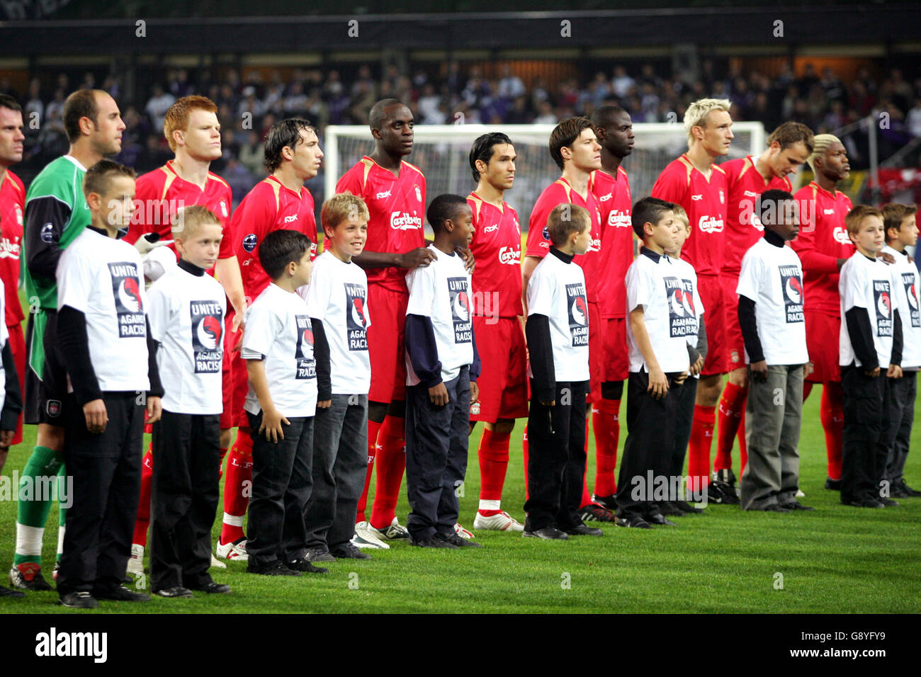 Calcio - UEFA Champions League - Gruppo G - Anderlecht v Liverpool - Constant Vanden Stock Stadium. La squadra di Liverpool si allineerà prima del gioco Foto Stock