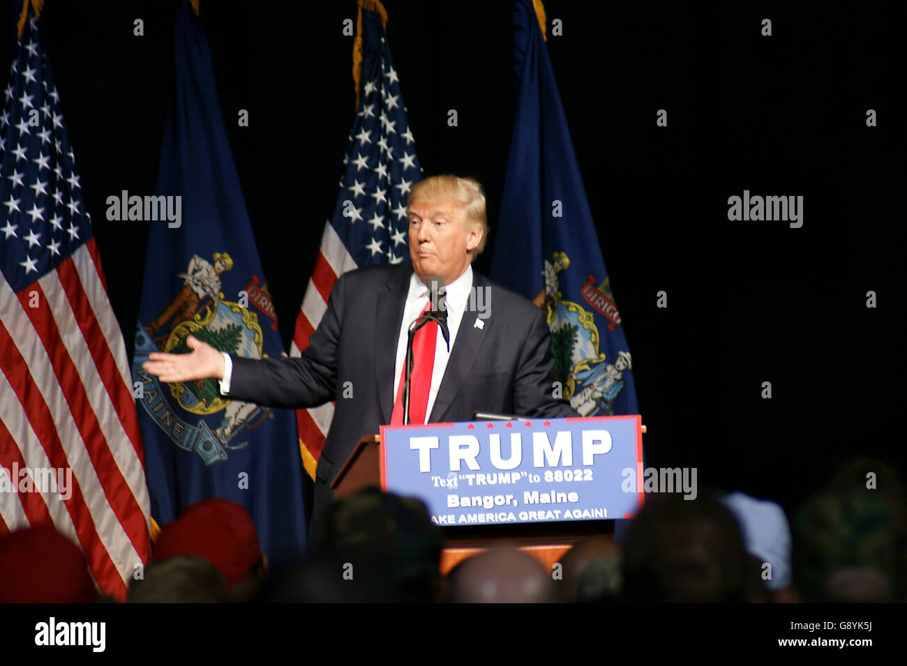 Donald Trump campagna presidenziale nel rally di Bangor, Maine Foto Stock