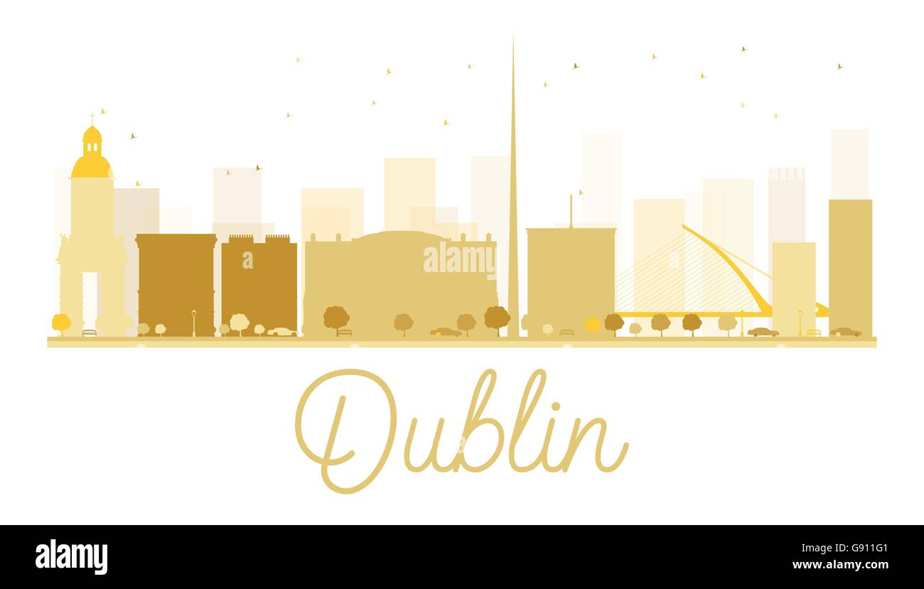 Dublin City skyline golden silhouette. Illustrazione Vettoriale. Piatto semplice concetto per il turismo presentazione, banner, cartellone o web Illustrazione Vettoriale