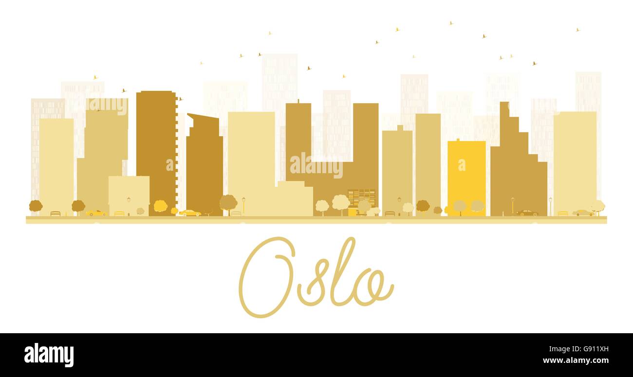 Oslo City skyline golden silhouette. Illustrazione Vettoriale. Piatto semplice concetto per il turismo presentazione, banner, cartellone Illustrazione Vettoriale
