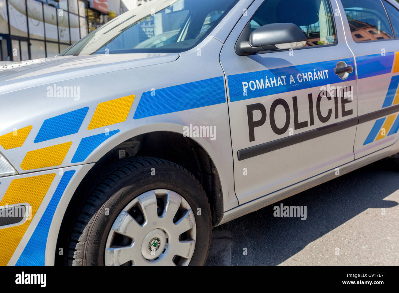 Dettagli auto della polizia ceca Foto Stock