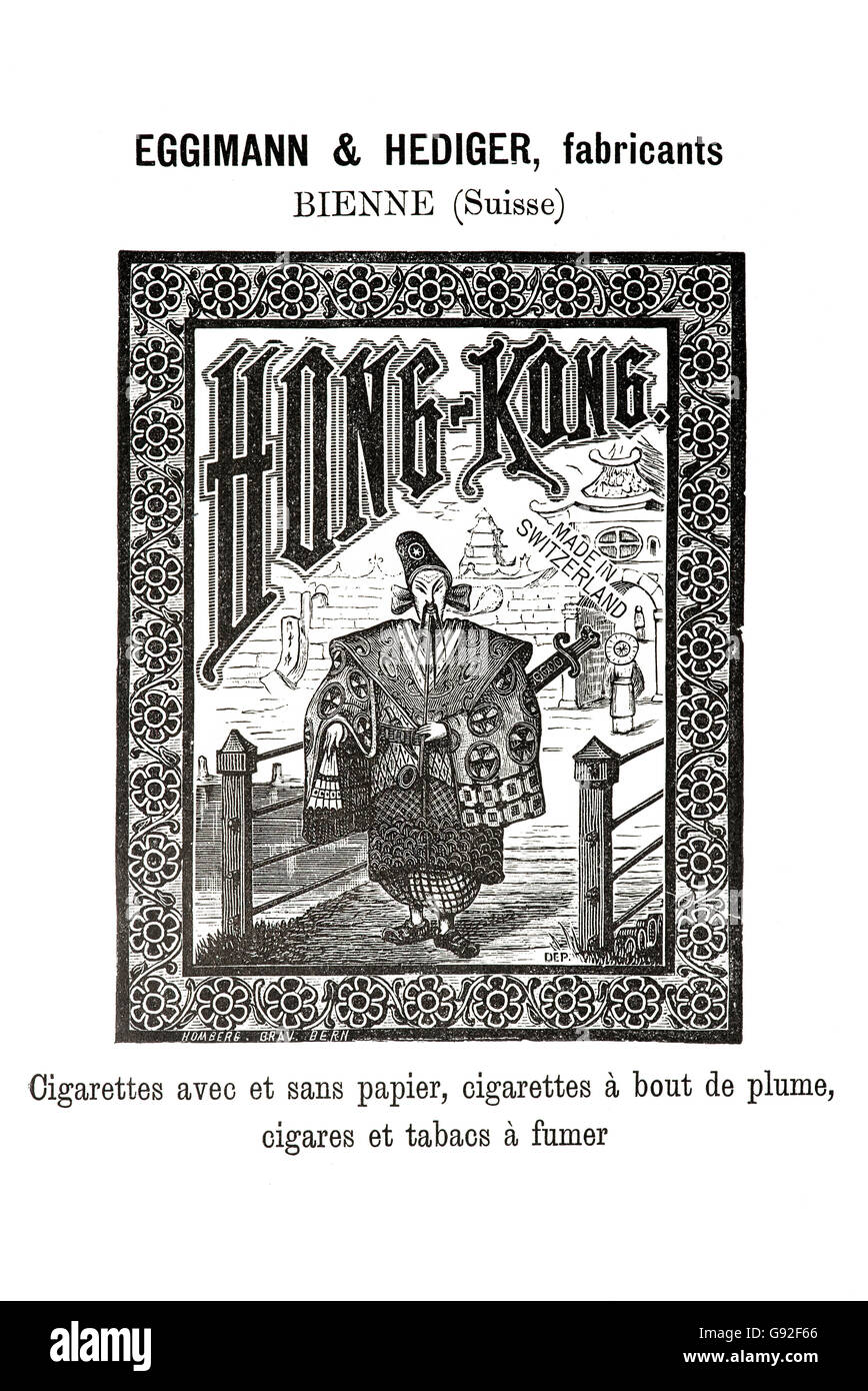 Storico marchio per Hong Kong di prodotti del tabacco da Eggimann & Hediger dal 1893, Biel, Schweiz Foto Stock