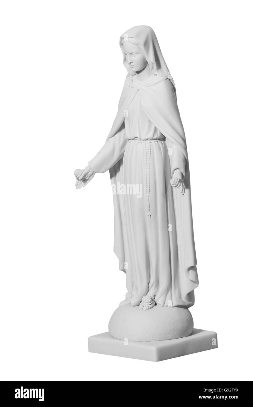 Statua di un religioso giovane donna orante isolato su uno sfondo bianco Foto Stock