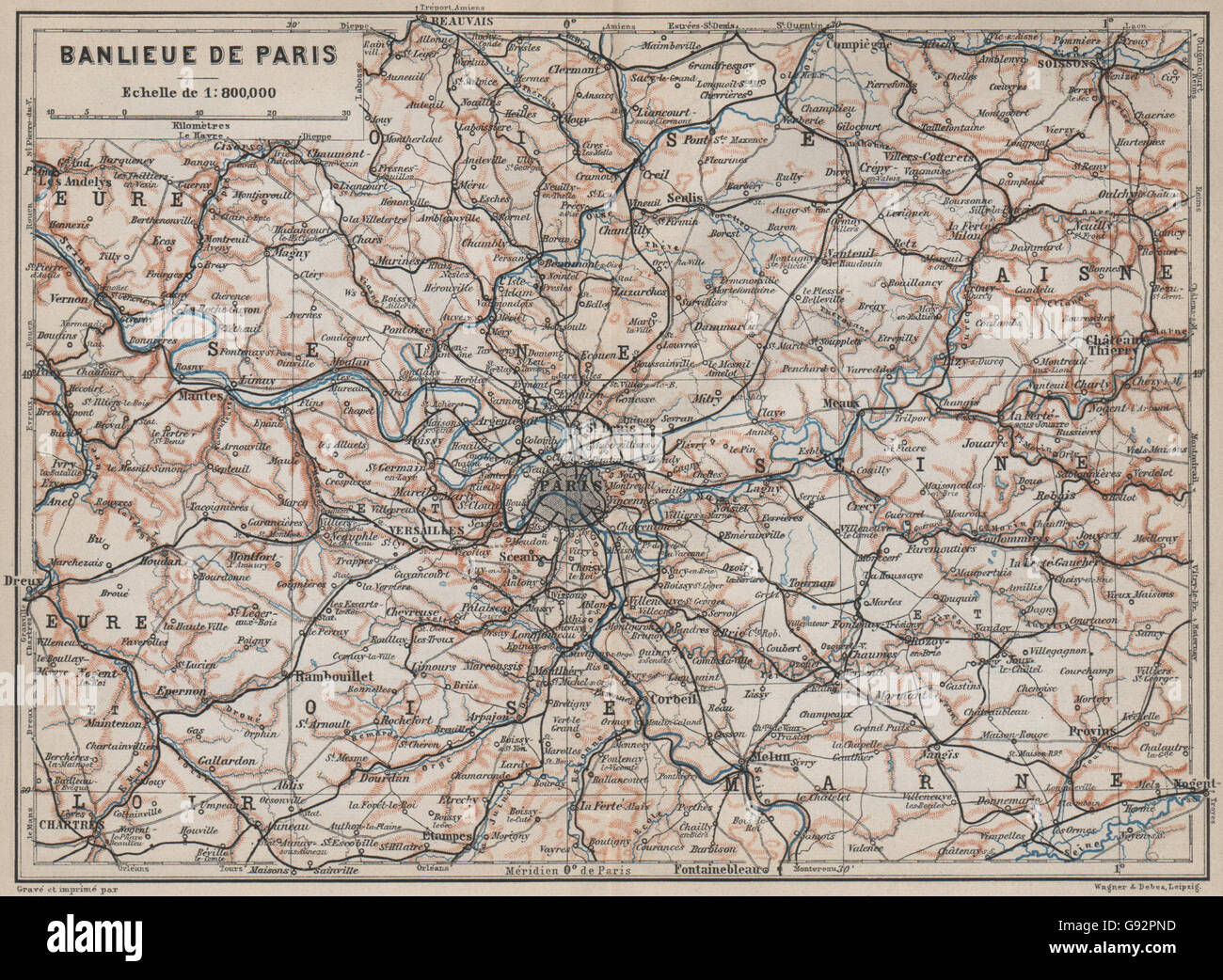 L'Île-de-France. Dintorni di Parigi. Senna Oise Eure Loir Aisne carte, 1910 mappa vecchia Foto Stock