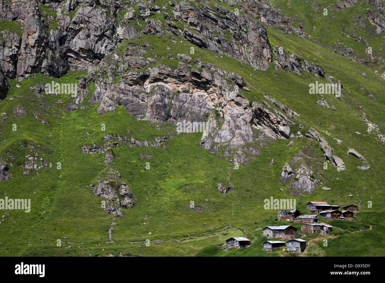 Highland le case sulla costa orientale della regione del Mar Nero e la Turchia Foto Stock