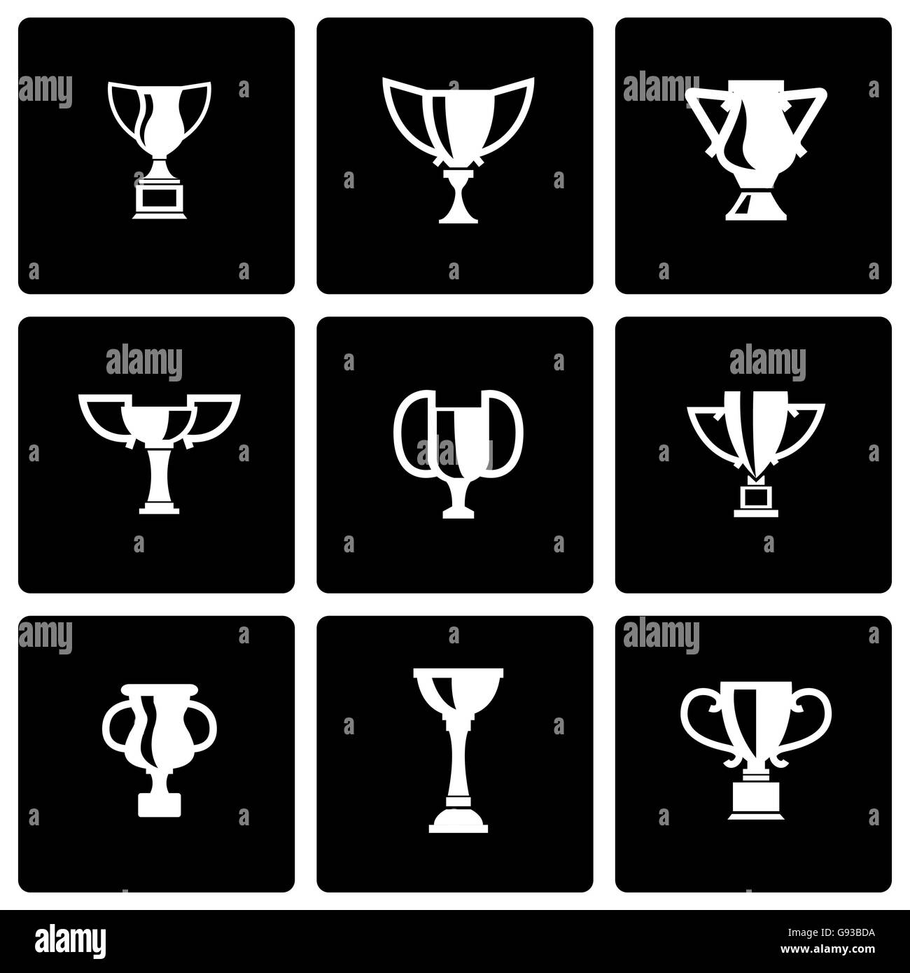 Vettore trofeo nero icona impostare Illustrazione Vettoriale