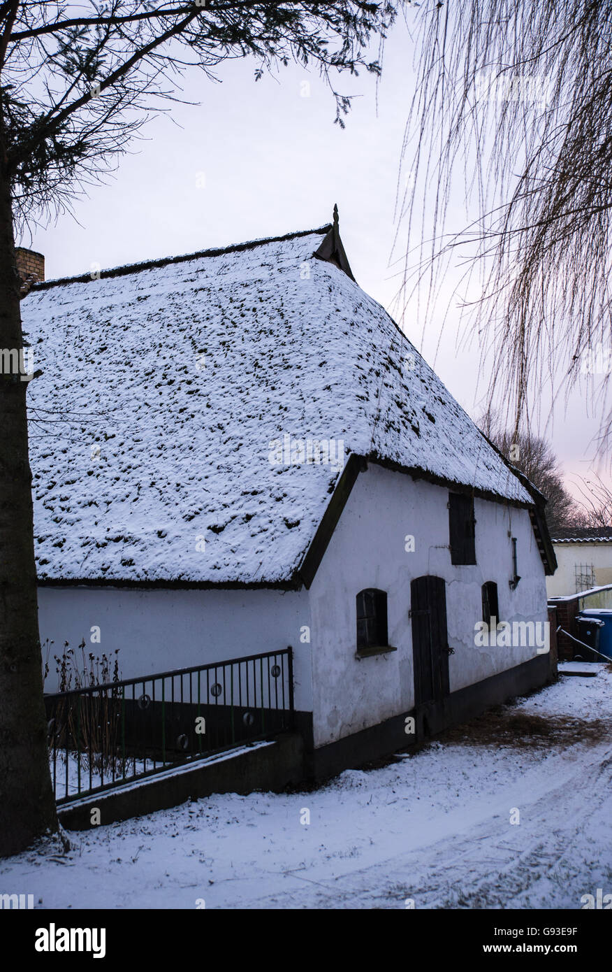 Traditional Irish cottage in inverno Foto Stock