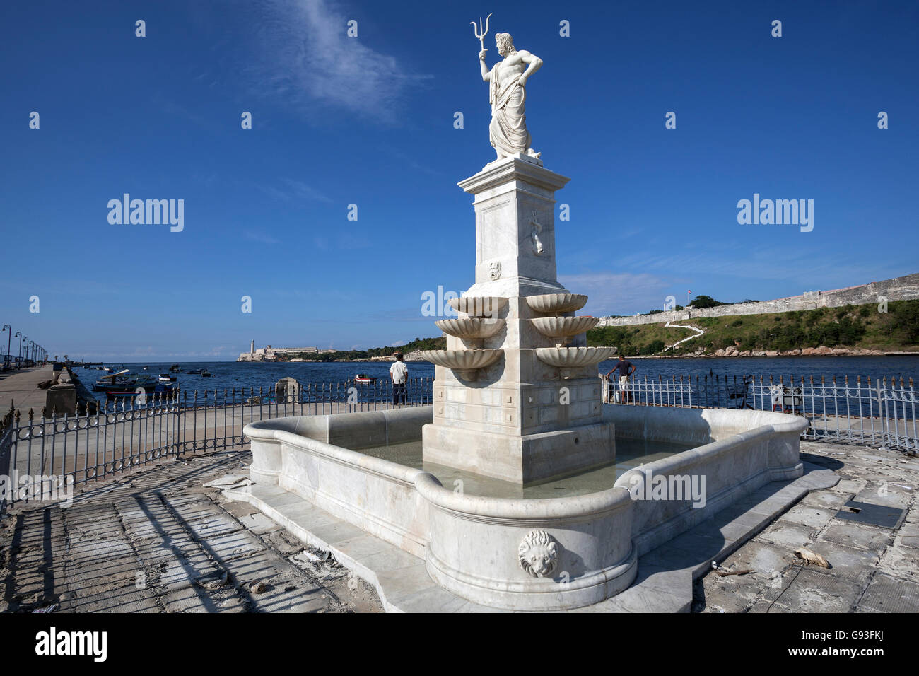 Statua di Nettuno al Malecon, l'Avana Vecchia Havana Vieja, Cuba Foto Stock