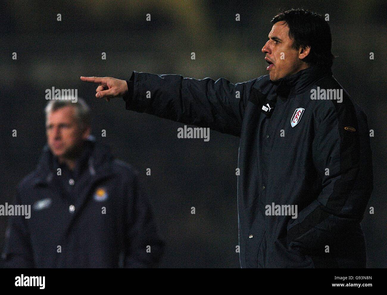 Calcio - fa Barclays Premiership - West Ham United v Fulham - Boleyn Ground. Chris Coleman (r), manager di Fulham, e Alan Pardew, manager del West Ham United Foto Stock