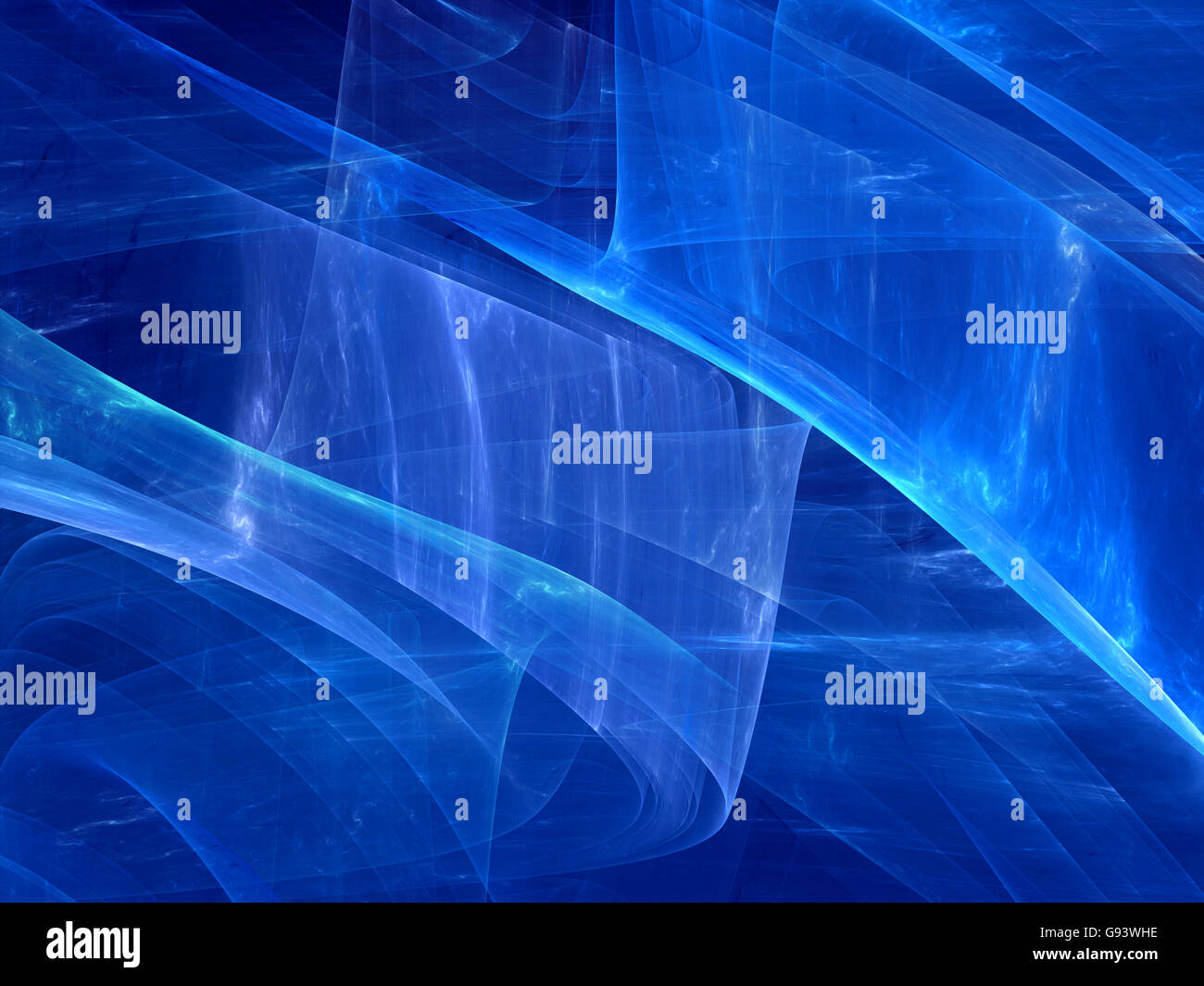 Blu brillante curve nello spazio frattale, nuova tecnologia, generato dal computer sfondo astratto Foto Stock