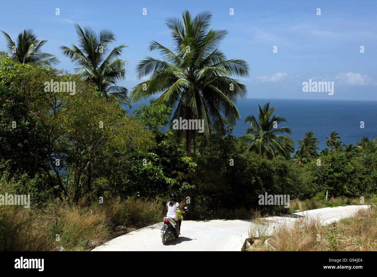 Una strada a Ko Tao isola nel Golfo della Thailandia nel sud-est della Thailandia in Southeastasia. Foto Stock
