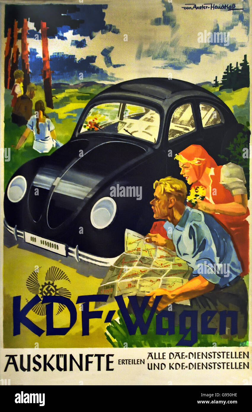 Poster pubblicitari Volkswagen auto come KdF vetture 1938 Berlino Germania nazista Foto Stock