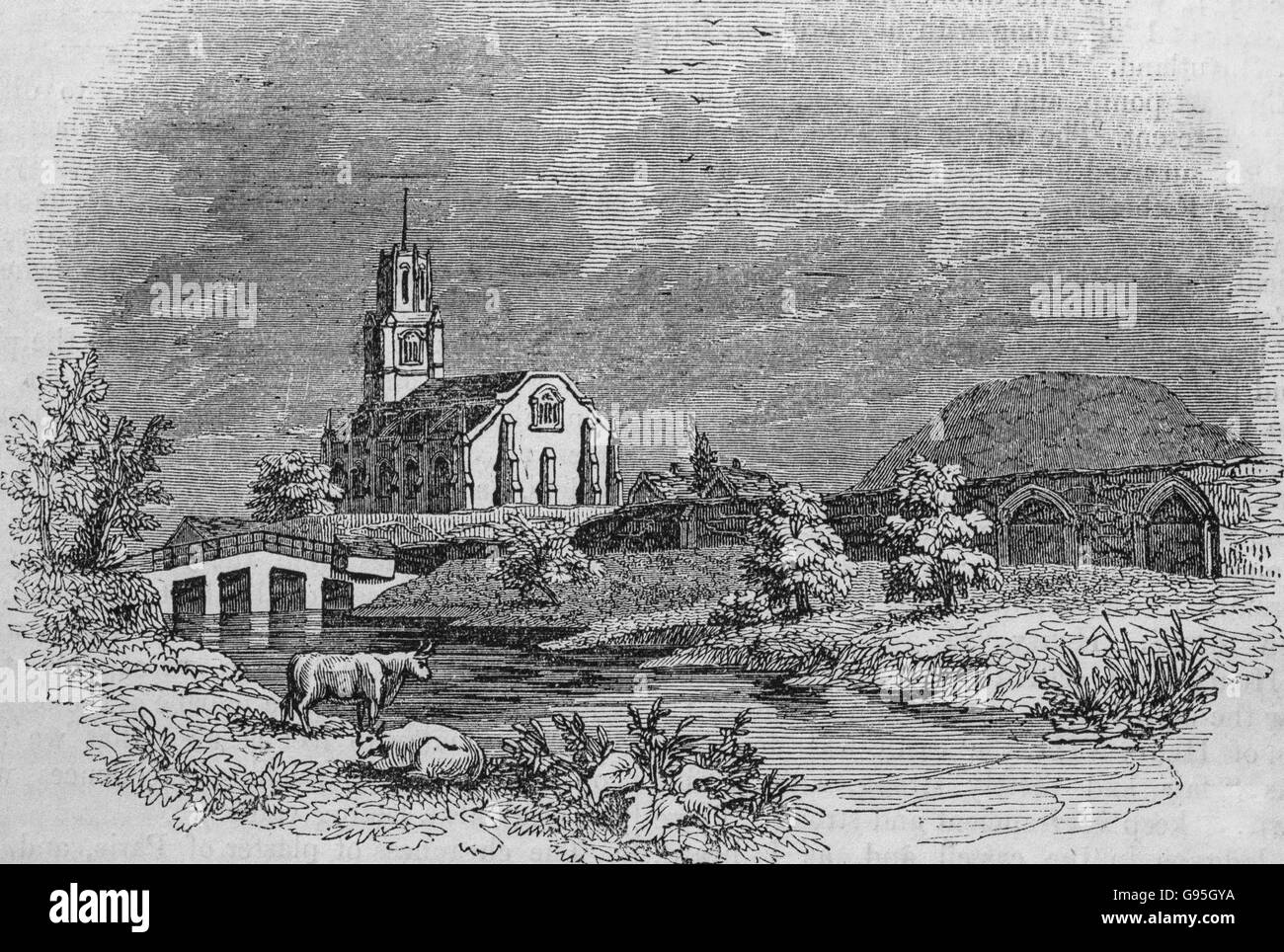 Chiesa Fotheringay, Northamptonshire, Inghilterra. Dalla metà del XIX secolo incisione. Foto Stock