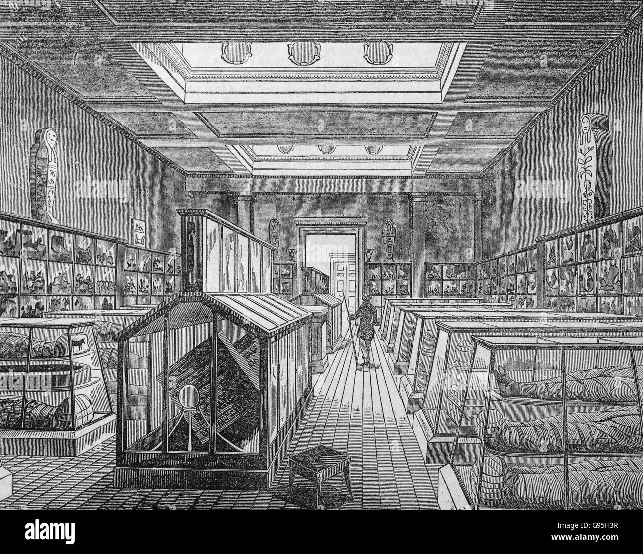 La nuova Sala Egizia, British Museum, guardando verso sud. Dalla metà del XIX secolo incisione. Foto Stock
