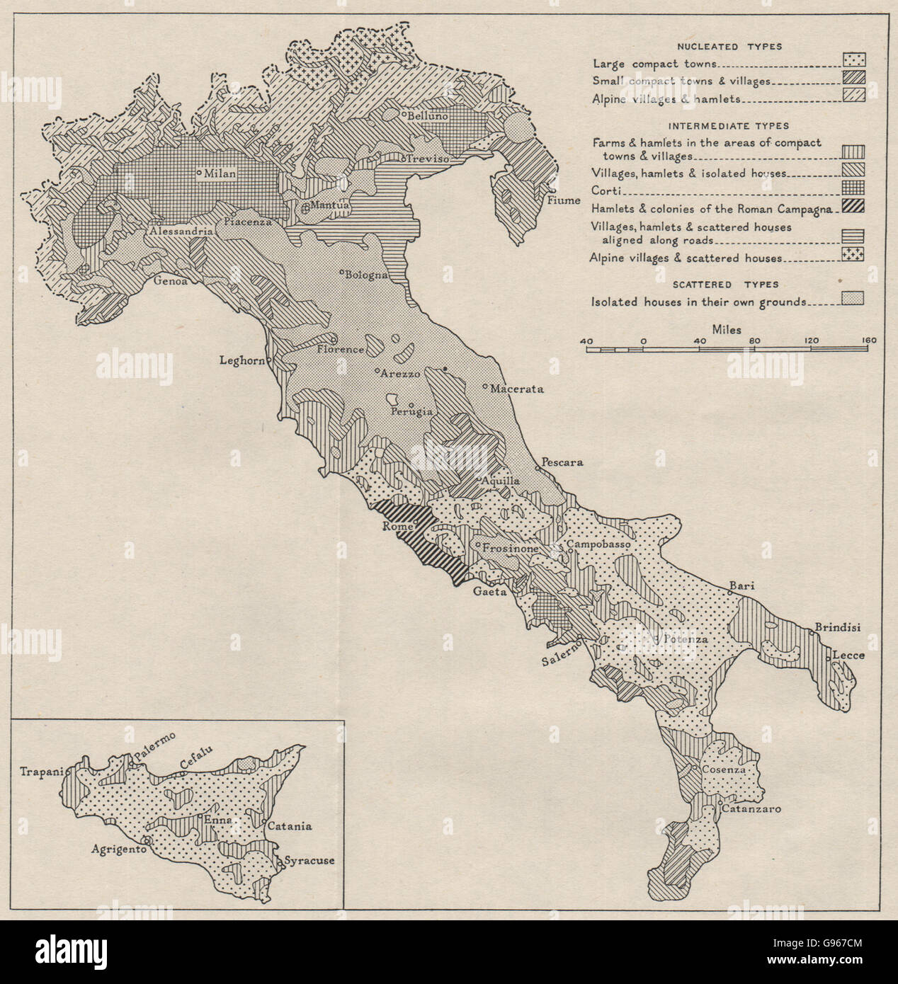 Italia: tipi di insediamento rurale. WW2 ROYAL NAVY MAPPA DI INTELLIGENCE, 1944 Foto Stock