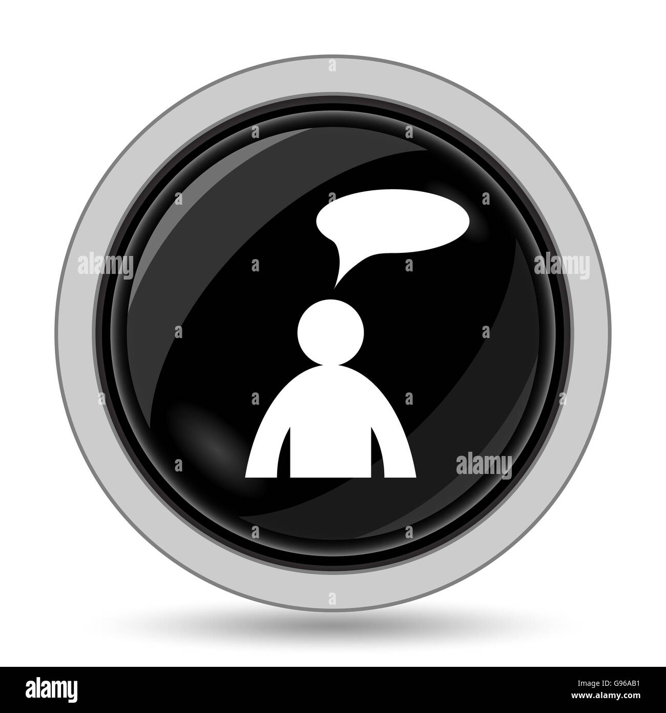 Icona Commenti. Pulsante Internet su sfondo bianco. - Uomo con bolla Foto Stock