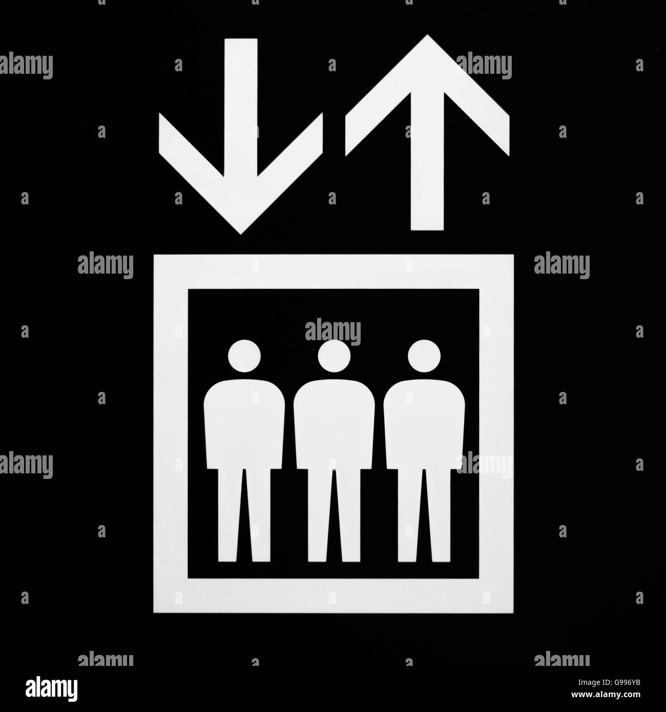 Ascensore segno - bianco e nero simbolo di ascensore Foto Stock