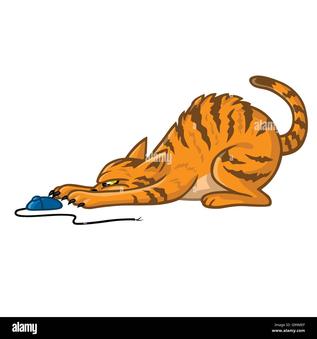 Gatto gioca con il mouse del computer Vector Cartoon Foto Stock