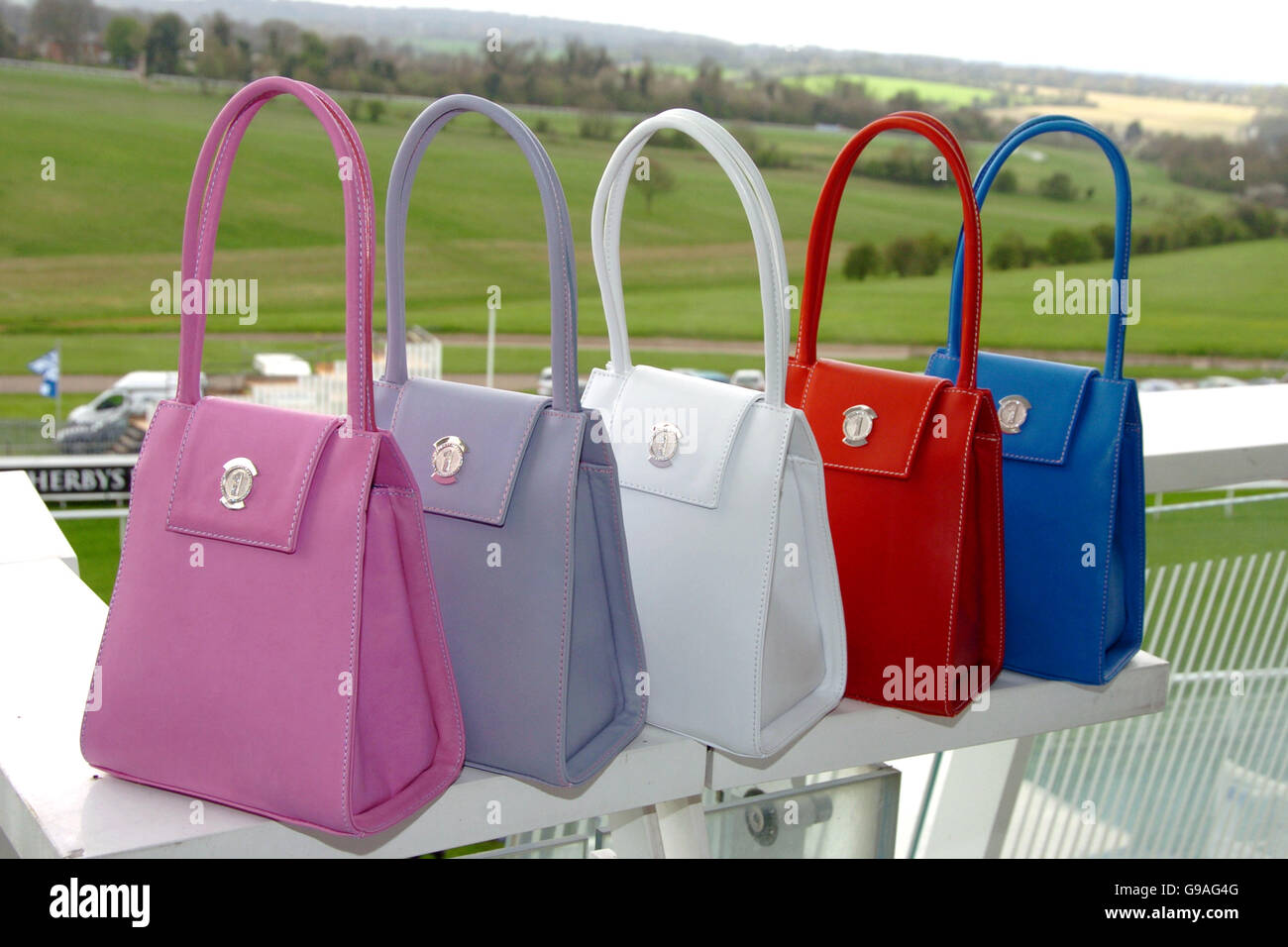 Corse ippiche - riunione primaverile bluesq.com - Ippodromo di Epsom Downs. Borse di Alison van der Linde Foto Stock