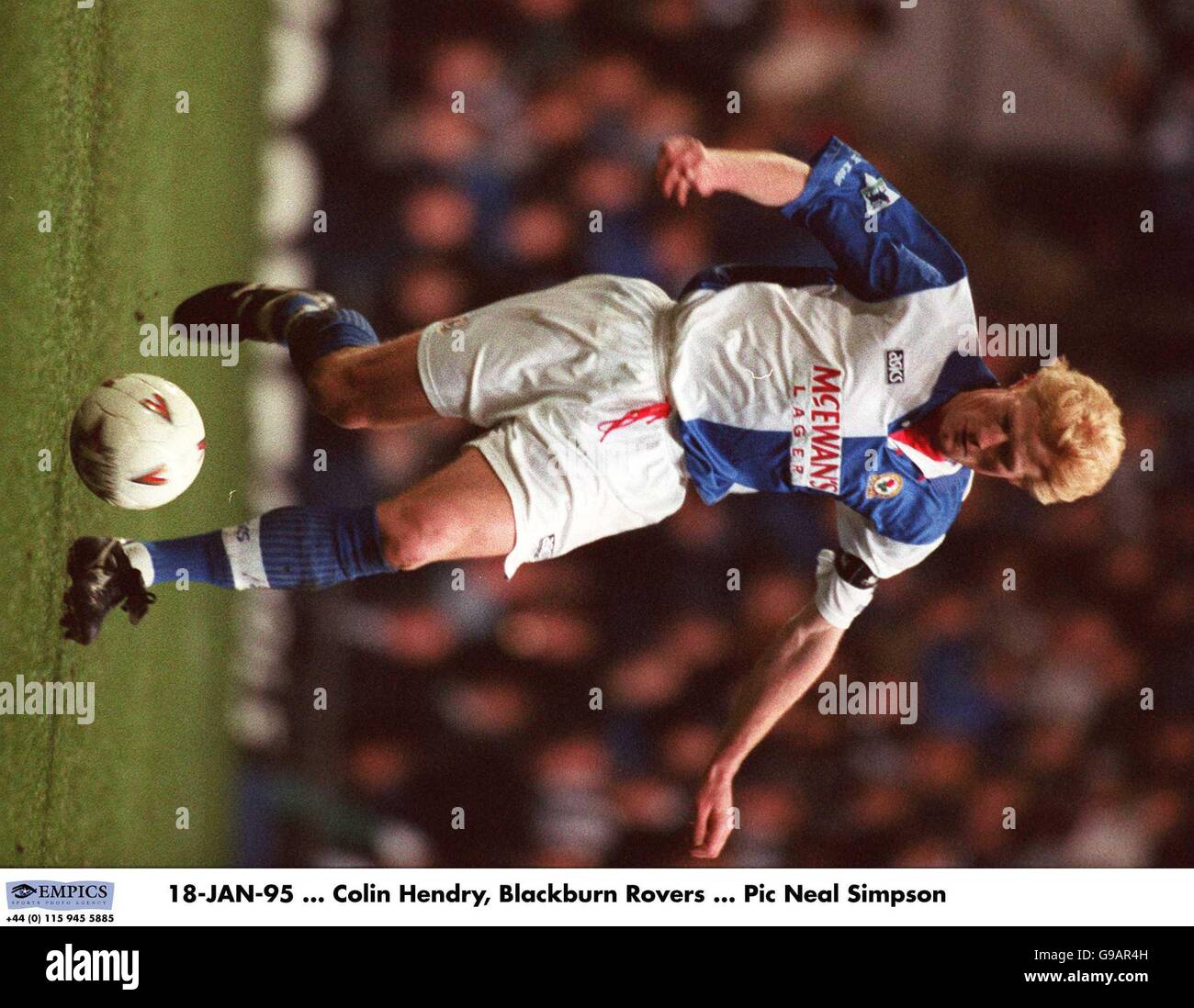 164169 Colin Hendry. 18 GENNAIO 95. Colin Hendry, Blackburn Rovers Foto Stock