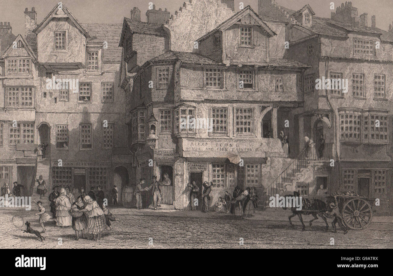 La Casa di John Knox. High Street di Edimburgo. La Scozia. ALLOM, antica stampa 1838 Foto Stock