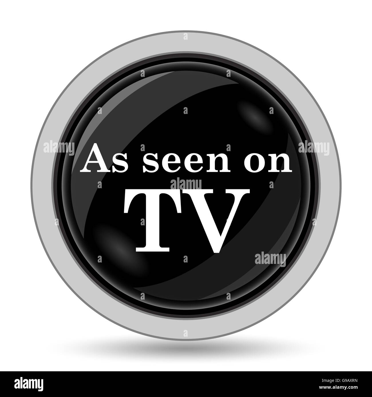 Come si vede in TV icona. Pulsante Internet su sfondo bianco. Foto Stock
