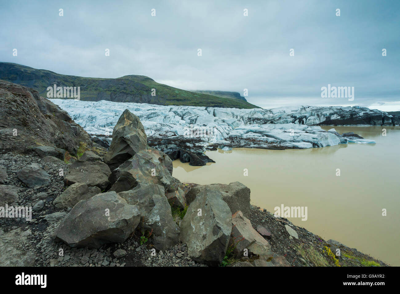 Lingua del ghiacciaio nel sud dell'Islanda. Foto Stock