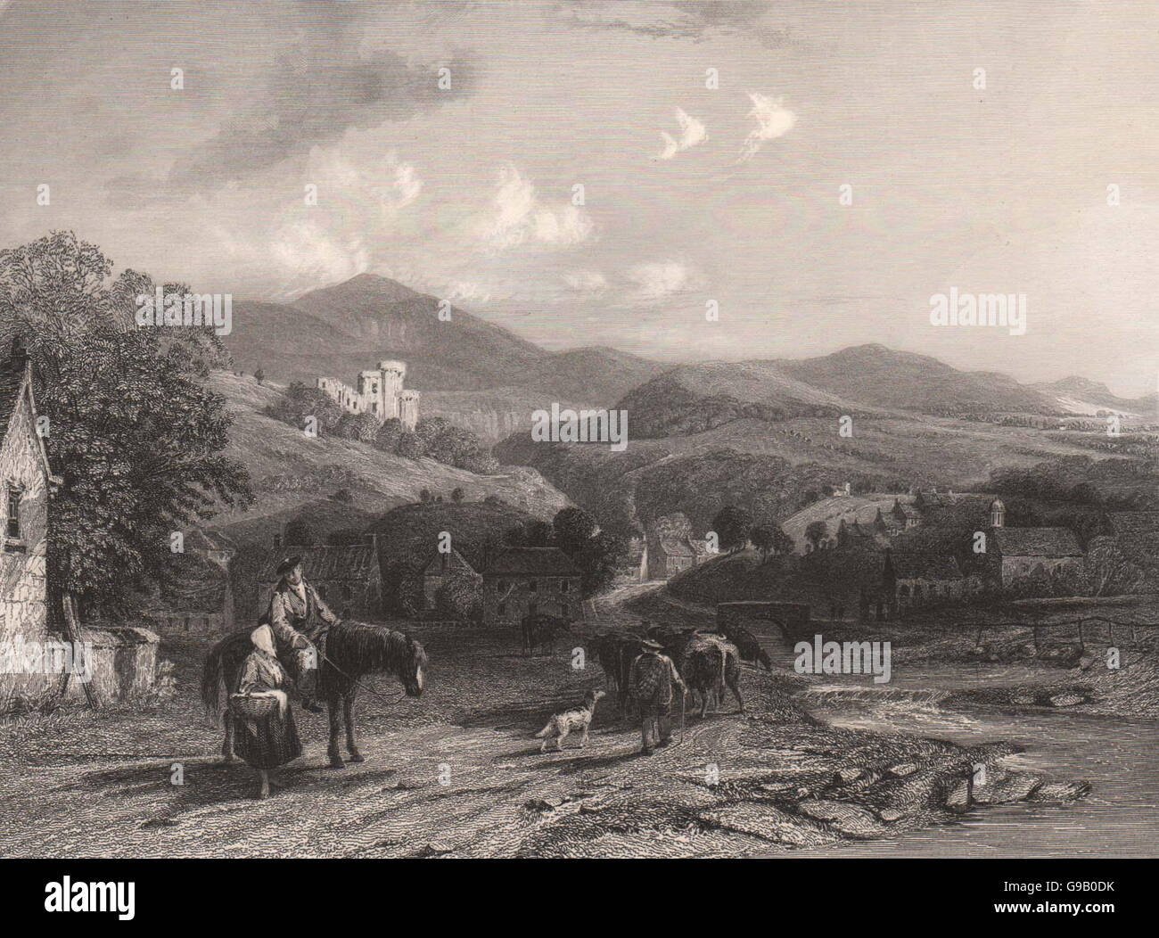 Castle Campbell, dalla valle del dollaro. Perthshire. La Scozia. ALLOM, 1838 Foto Stock