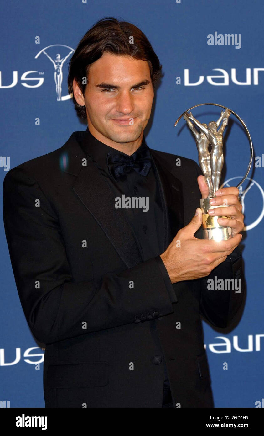 Roger Federer, vincitore del Premio Sportsman of the Year, durante il Premio Laureus World Sports Awards 2006, al Parc del Forum, Barcellona, Spagna. Foto Stock