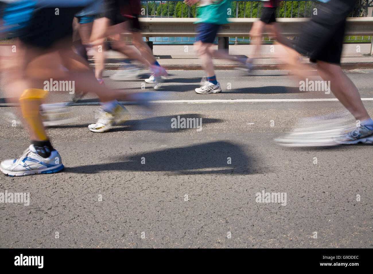 I corridori durante una città mezza maratona, Stuttgarter Zeitung Lauf, Stoccarda, Baden-Wuerttemberg Foto Stock