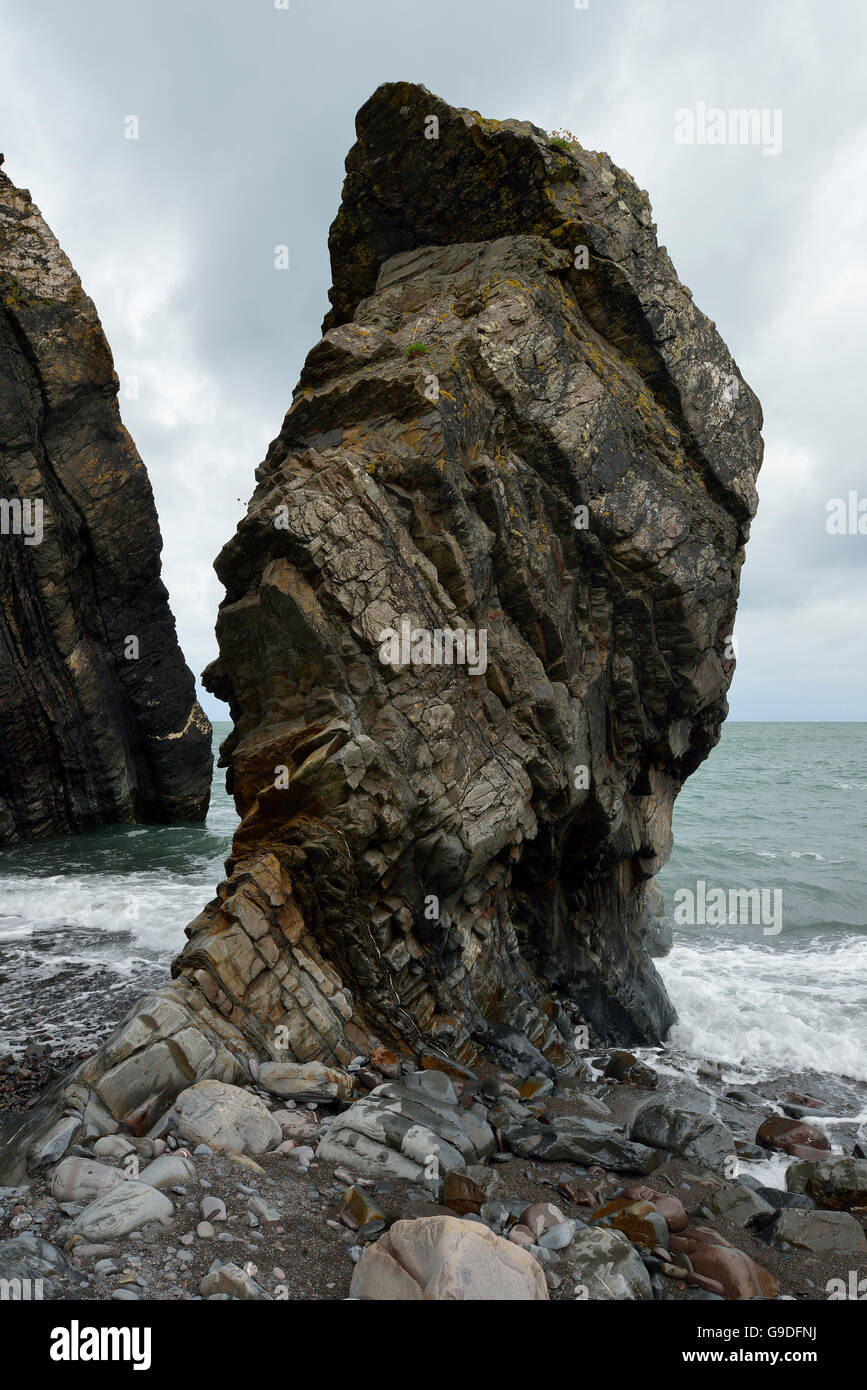 Stack di roccia, Bocca Mill Beach, North Devon Foto Stock