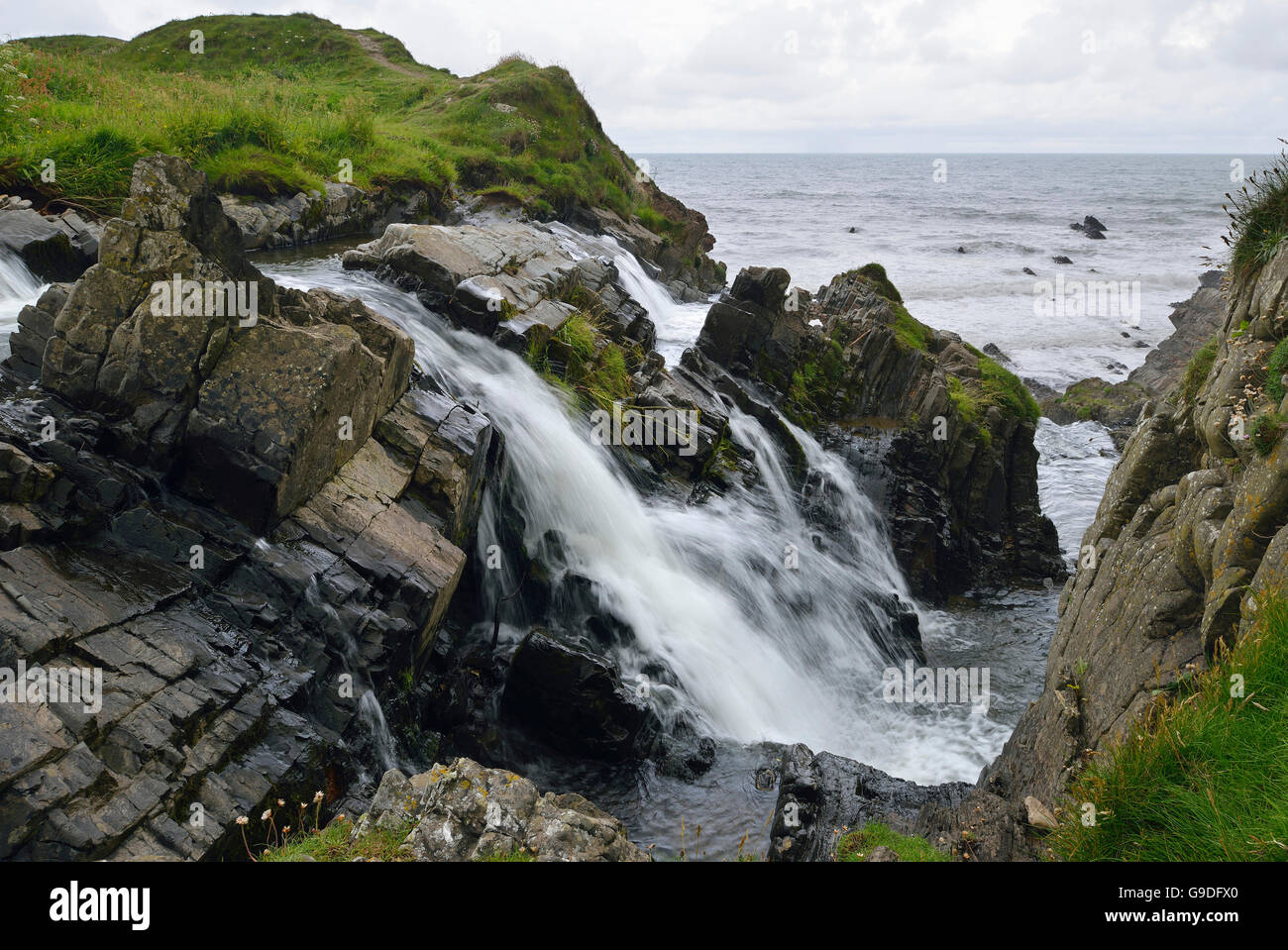 A cascata bocca Welcombe, Hartland Peninsula, North Devon Coast Foto Stock