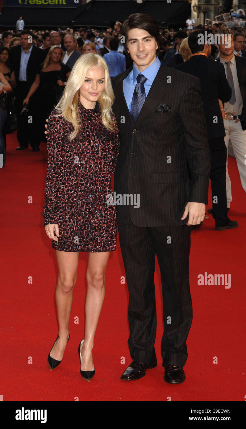 Kate Bosworth e Brandon Routh arrivano per la prima inglese di Superman Returns all'Odeon Cinema, Leicester Square, nel centro di Londra. Foto Stock