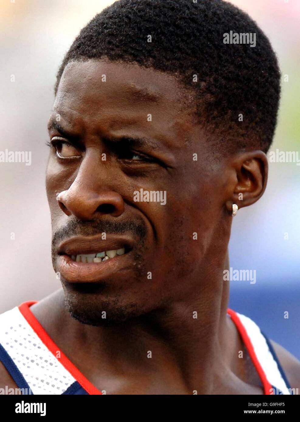 Great Britain's Dwain Chambers dopo la gara di 100 metri durante i Campionati europei di atletica a Goteborg, Svezia. Foto Stock