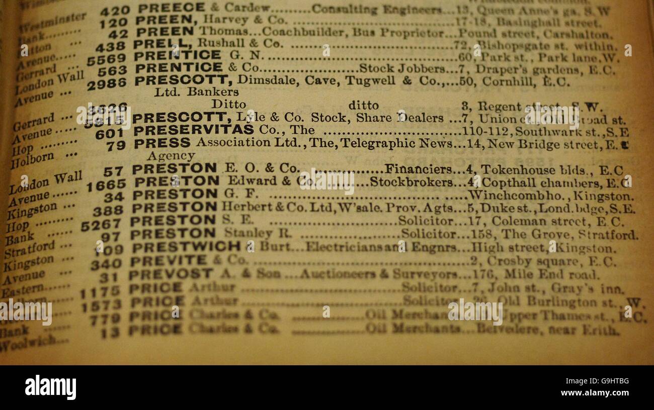 Il numero di telefono della Press Association, l'agenzia nazionale di  stampa per il Regno Unito e l'Irlanda, come mostrato nella rubrica  telefonica di Londra 1899 - 1902 presso gli archivi della British