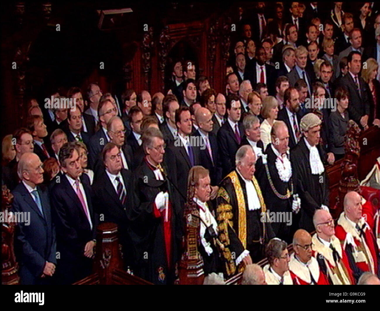 MPS ascoltare il discorso della Regina all'apertura di Stato del Parlamento nella Camera dei Lord, Londra. Foto Stock