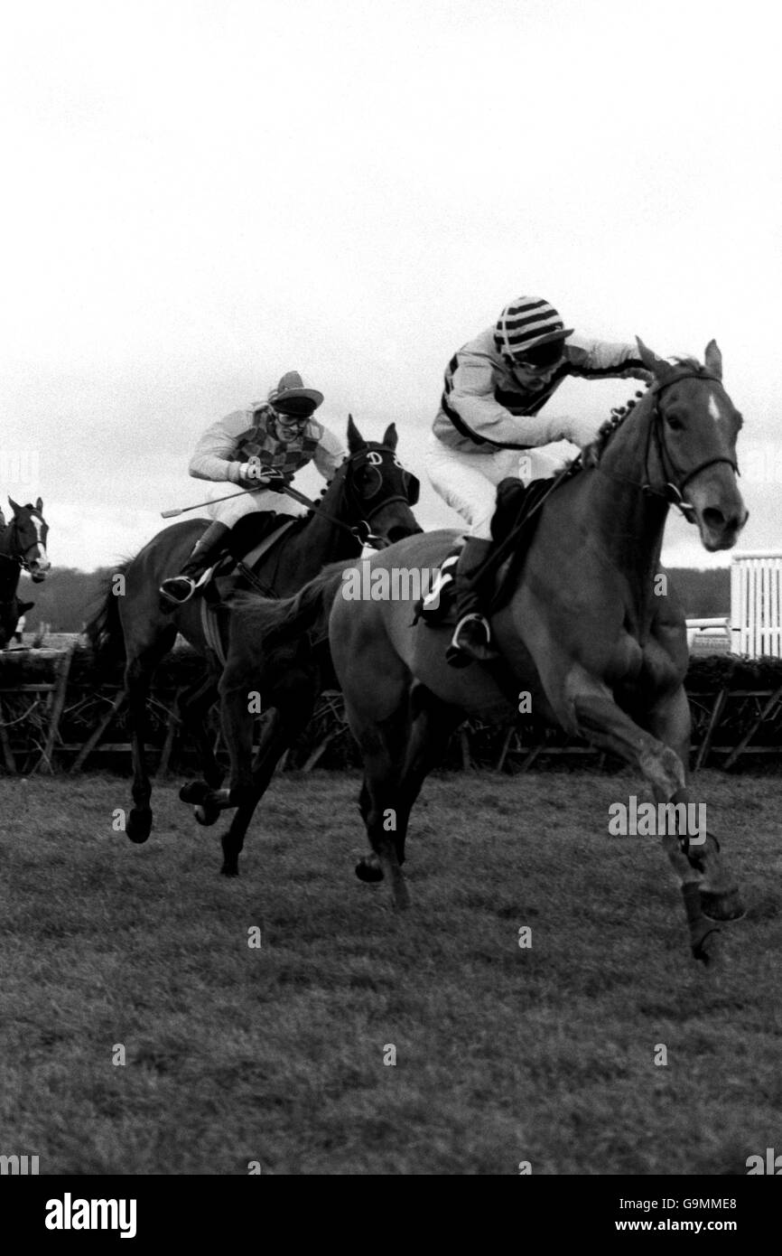 Deep Sensation (r), guidato da R Rowe, conduce Imperial Brush (l) prima di andare avanti a vincere Foto Stock