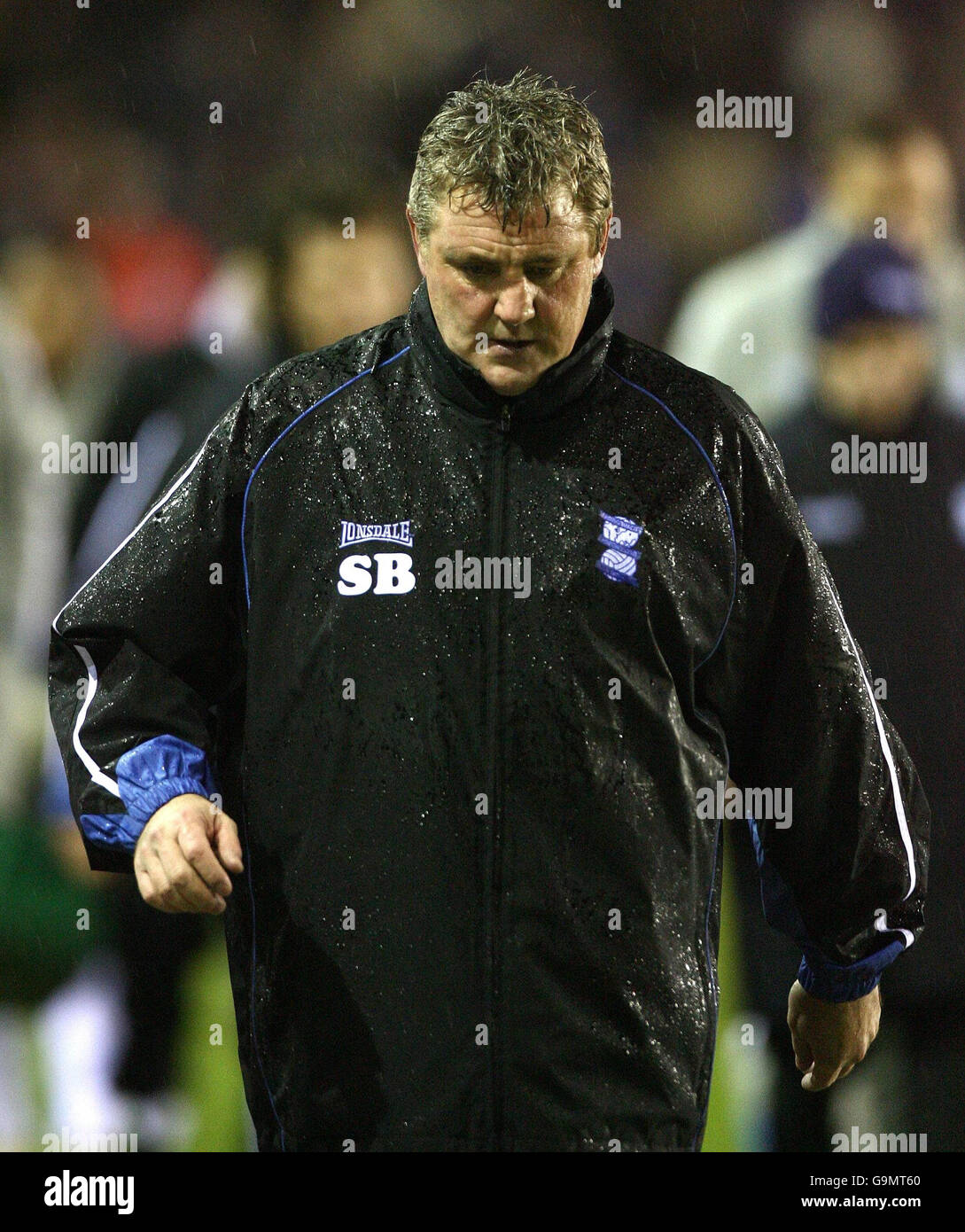 Steve Bruce, responsabile della città di Birmingham, a metà tempo contro Luton Town durante la partita del campionato Coca-Cola a St Andrews, Birmingham. Foto Stock