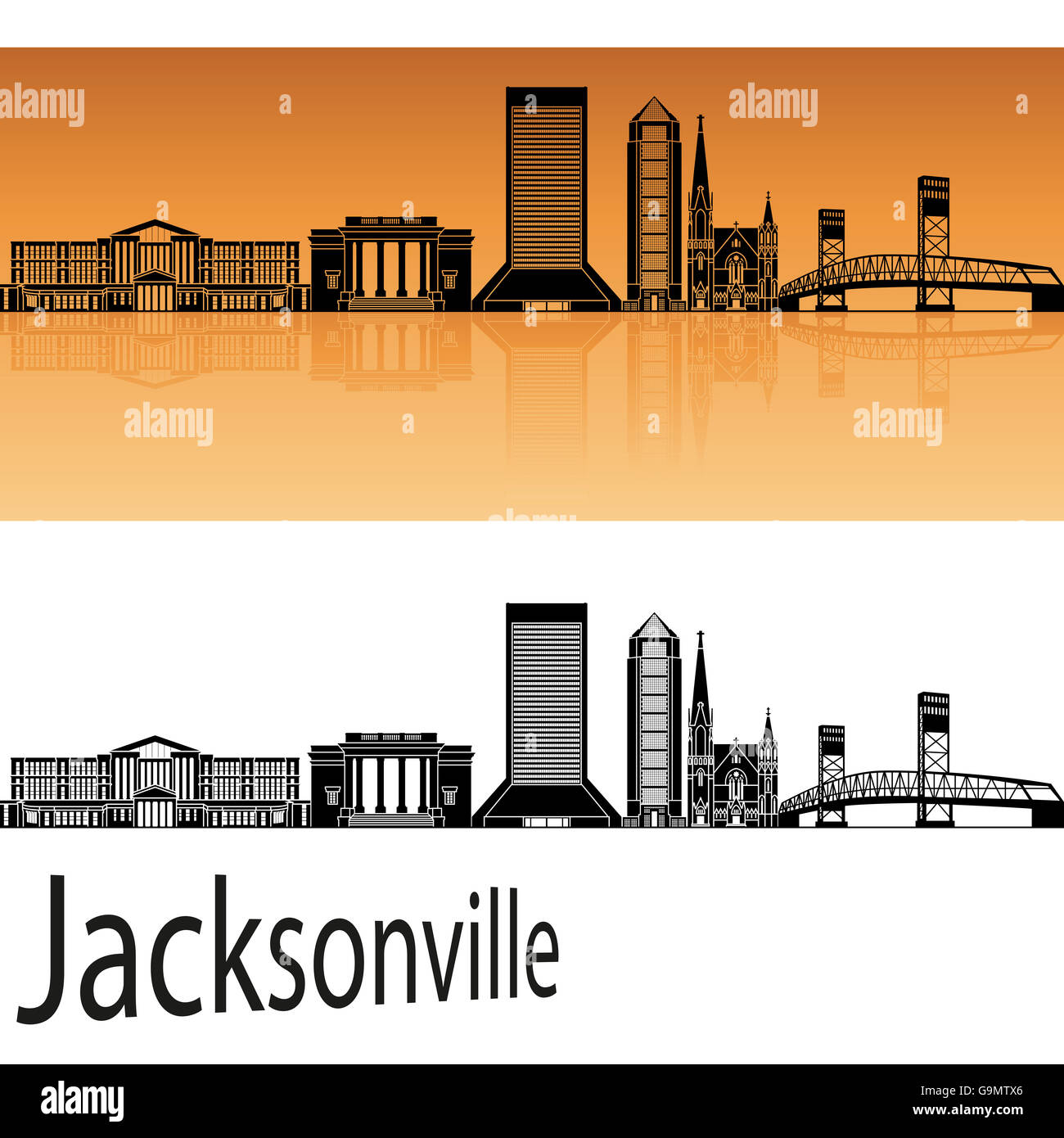 Il Jacksonville skyline di sfondo arancione nella modificabile file vettoriali Foto Stock