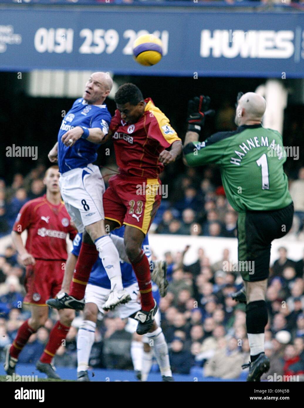 Calcio - fa Barclays Premiership - Everton v Reading - Goodison Park. Andrew Johnson di Everton è a capo dell'obiettivo di equalizzazione alla fine del gioco Foto Stock