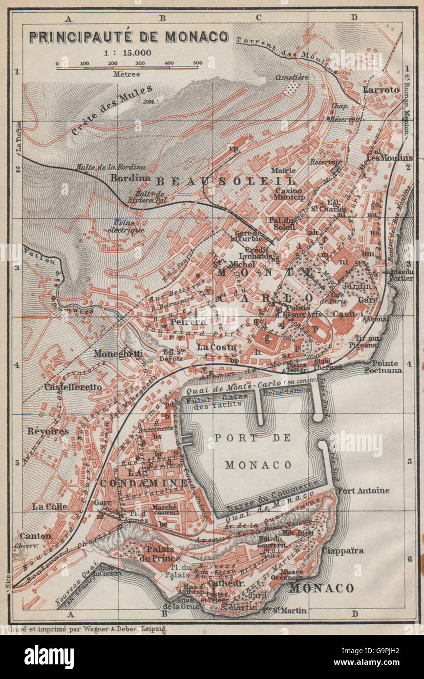 MONACO MONTE CARLO città pianta della città. La Condamine Beausoleil  Principauté, 1914 Mappa Foto stock - Alamy