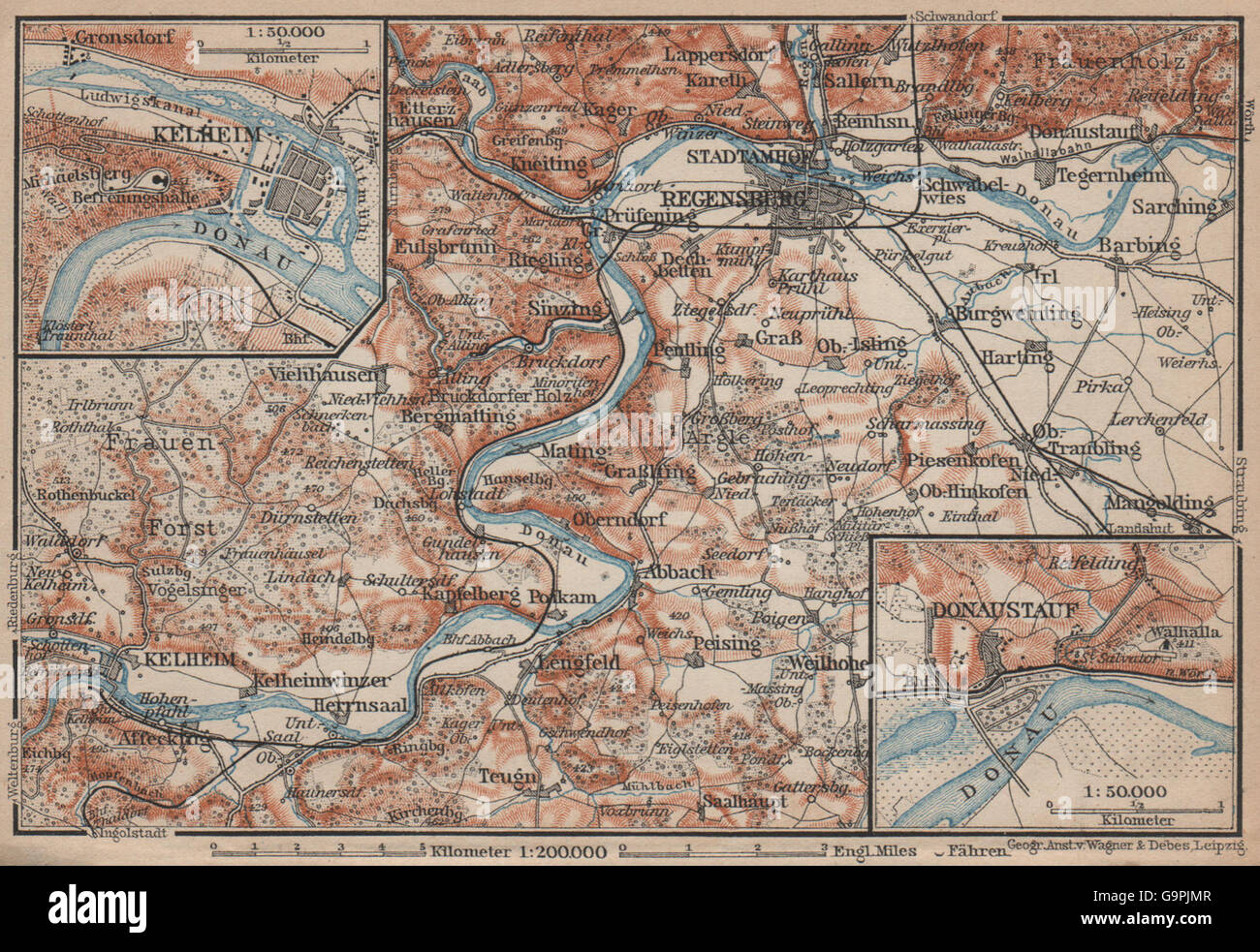 REGENSBURG & dintorni/umgebung. Kelheim Donaustauf. Ratisbona. La Baviera, 1902 Mappa Foto Stock