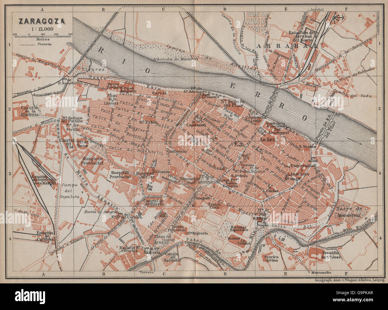 Saragozza Saragozza Città antica città ciudad piano. Spagna España mapa, 1913 Foto Stock