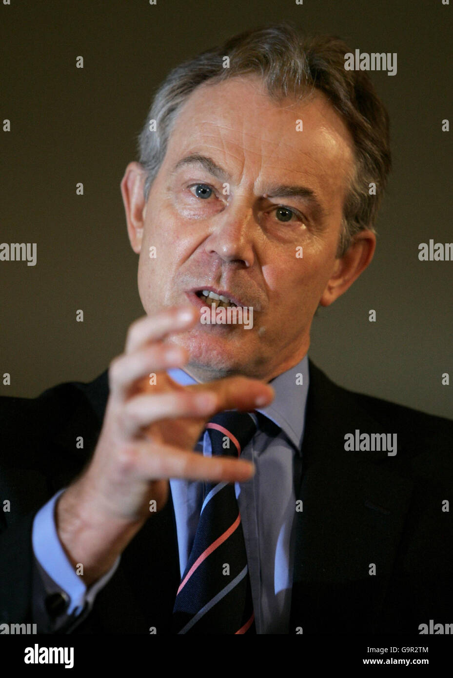 PM Blair briefing mensile Foto Stock