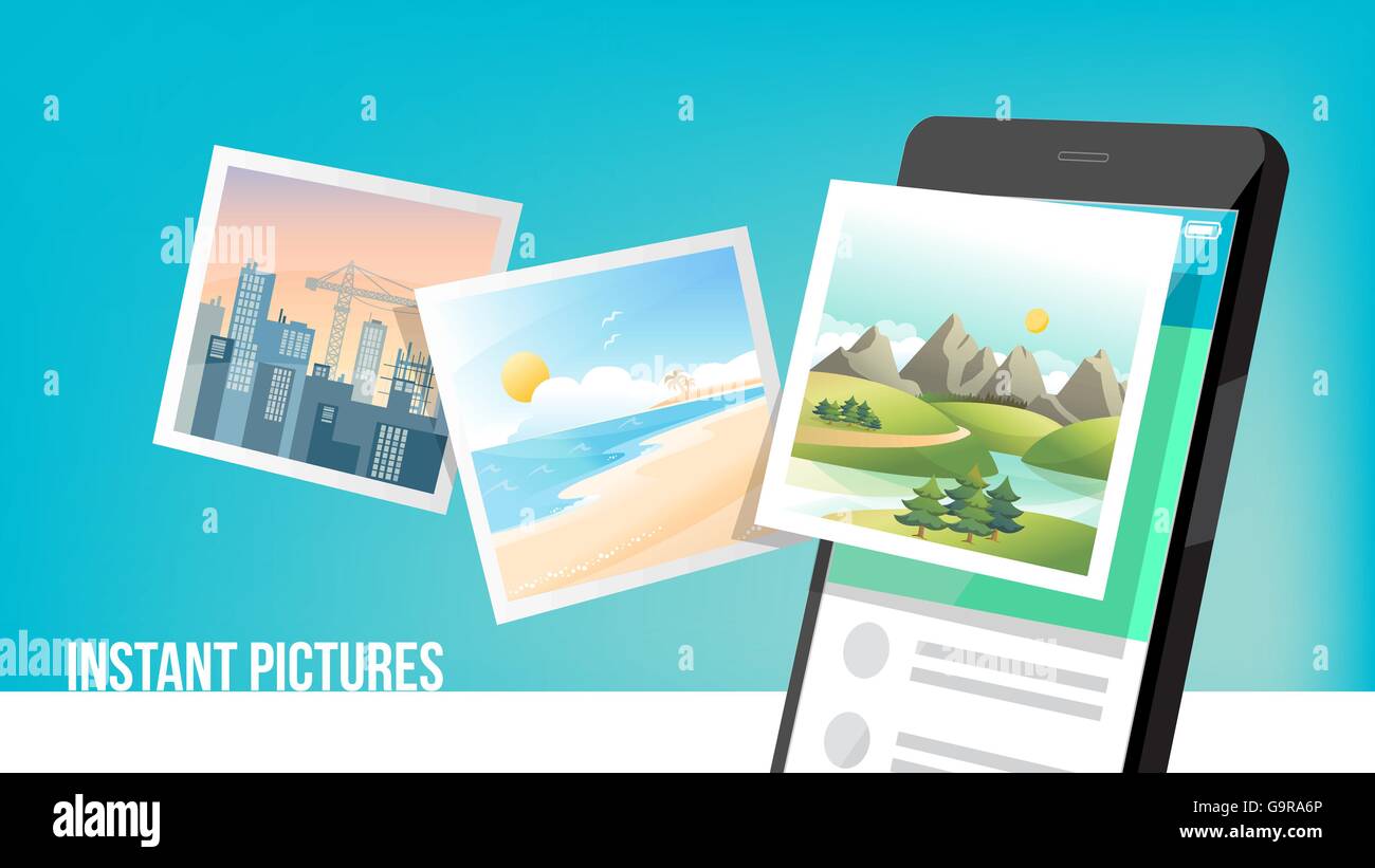 Foto istantanea concetto battenti fuori fomr a mobile smart phone con fotocamera Illustrazione Vettoriale