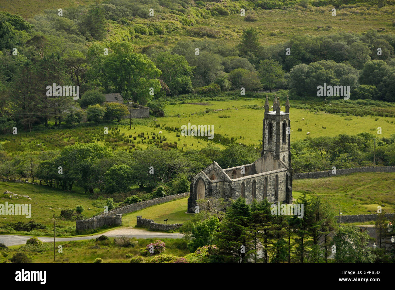 Vecchia Chiesa di Dunlewey, County Donegal, Irlanda / Dunlewy, rovina Foto Stock